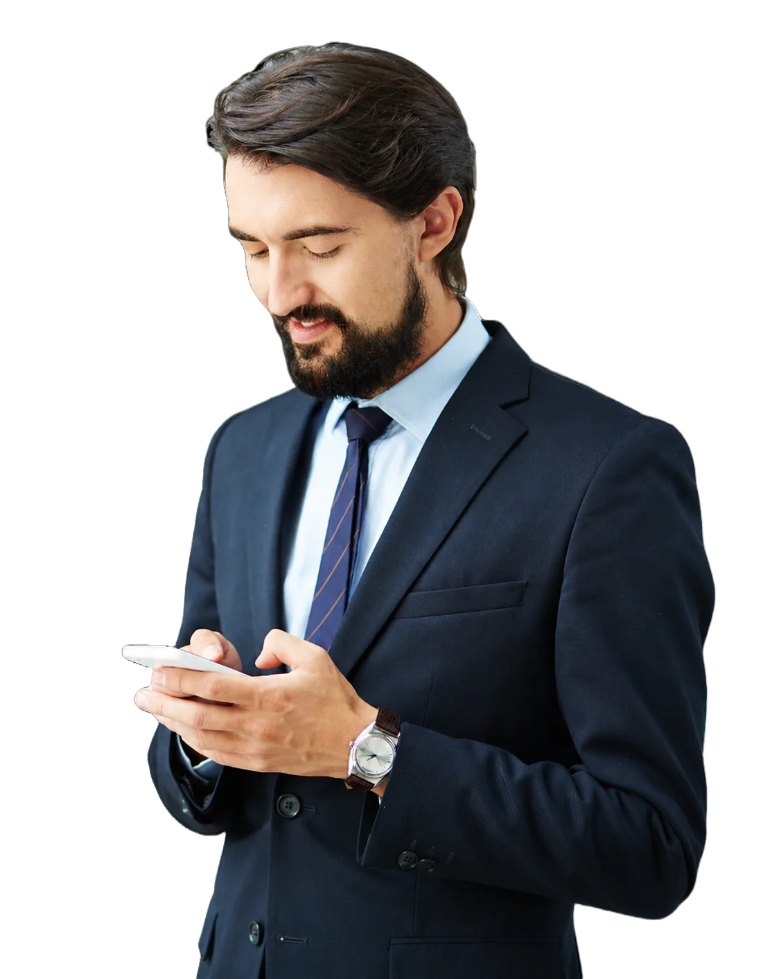 An estate agent reads a property enquiry on his phone